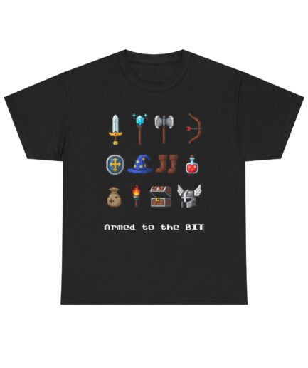 Retro RPG Game Shirt, "Armed to the Bit" Battle Tee