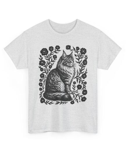 Norwegian Forest Cat Shirt - Block Printed - Forest Cat Art - Cat Lover - Cat Apparel - Folk Art Apparel